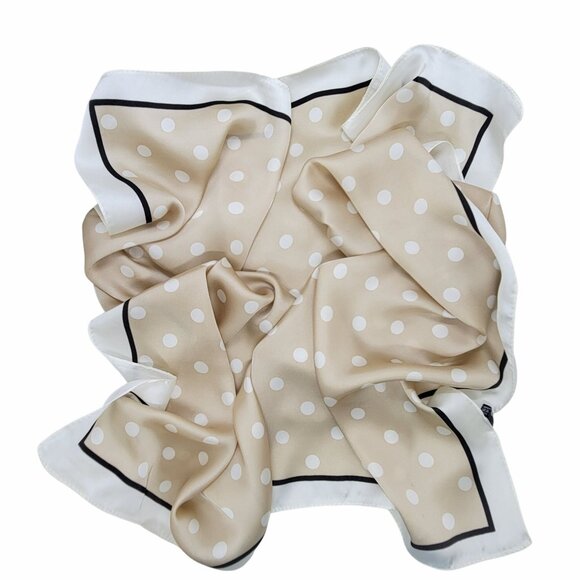⭐Elegant Bandana Square Scarf Silky Satin Soft Beige Dots Versatile Neck wrap - Picture 5 of 7